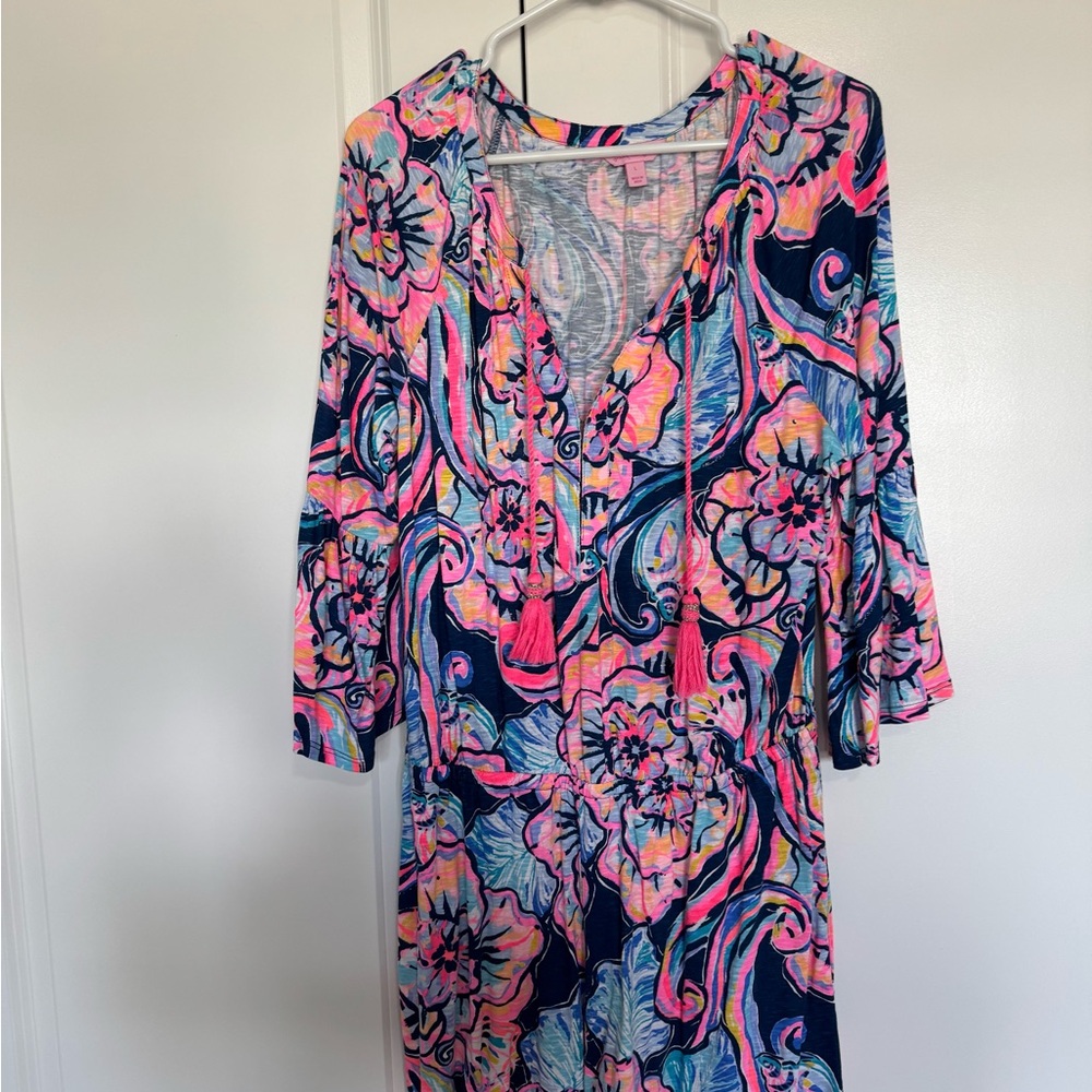 Lilly Pulitzer Pink and Blue Swim Coverup with V-Neck